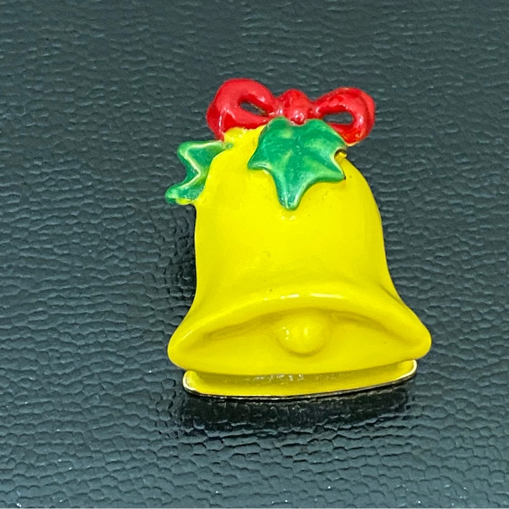 Work of Art Enameled Yellow Christmas Bell Mini Trinket Box